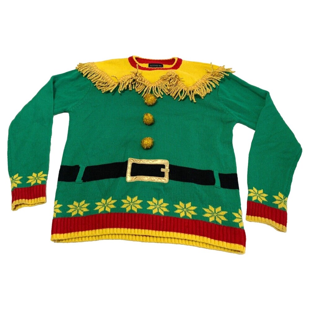 Blizzard Bay Men's Ugly Christmas Sweater Holiday Elf Sweater Size Medium